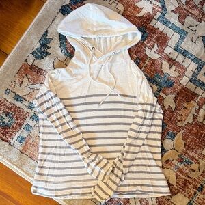 J. Crew Light Gray and Cream Striped Hoodie